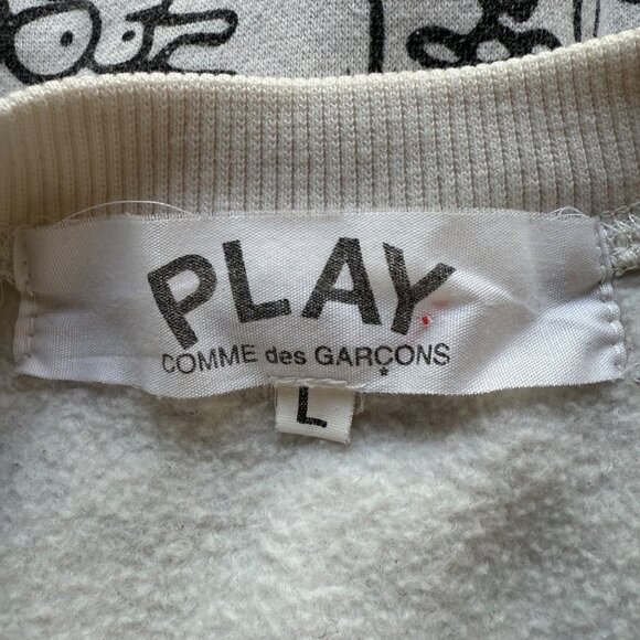 Comme Des Garçons Play Size L Black & White Doodle Graphic Print Sweatshirt - Picture 5 of 12